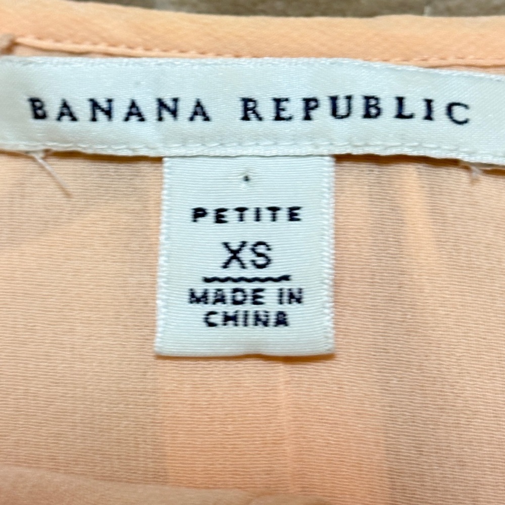 Banana Republic Silk Top Peach Rosette Strap Tie Neck Petite XS Lined Sleeveless - Picture 2 of 10